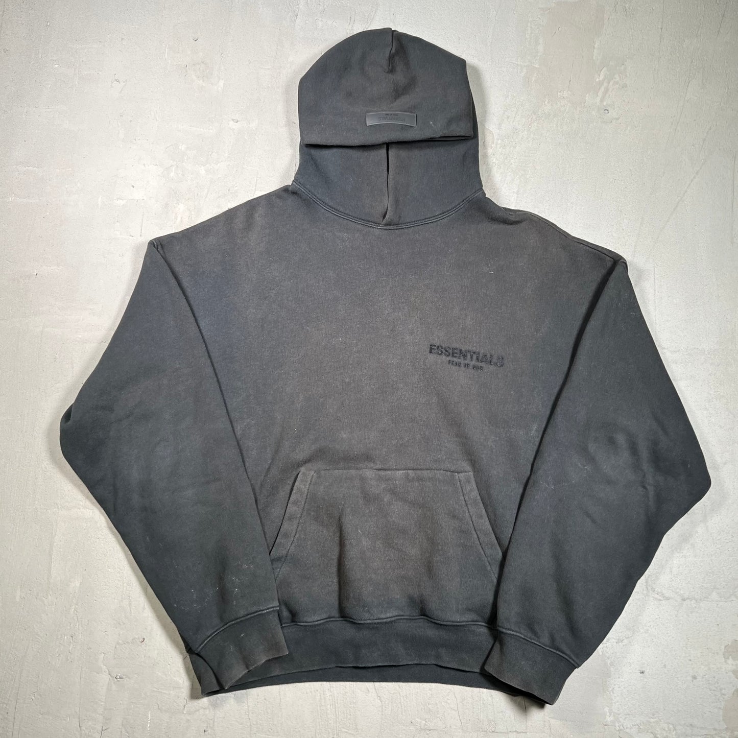 Fear of God FOG Essentials Fadded Black Hoodie Size Small USED x17905