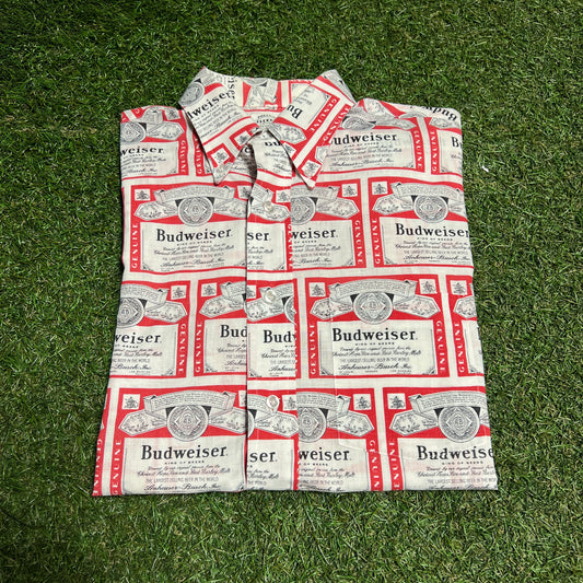 1990's Budweiser Full Print Button Up Size Small USED V3781