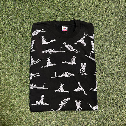 1990s Skeletons Sex Positions Black Tee Size XL USED v8242