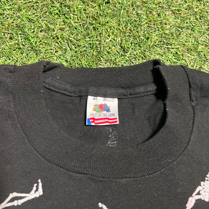 1990s Skeletons Sex Positions Black Tee Size XL USED v8242