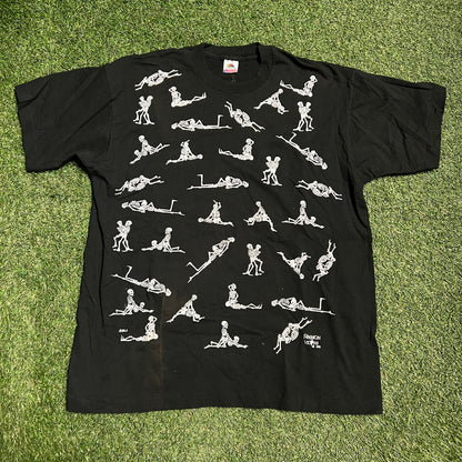 1990s Skeletons Sex Positions Black Tee Size XL USED v8242