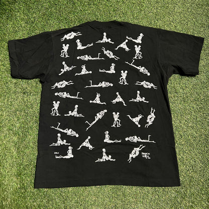 1990s Skeletons Sex Positions Black Tee Size XL USED v8242