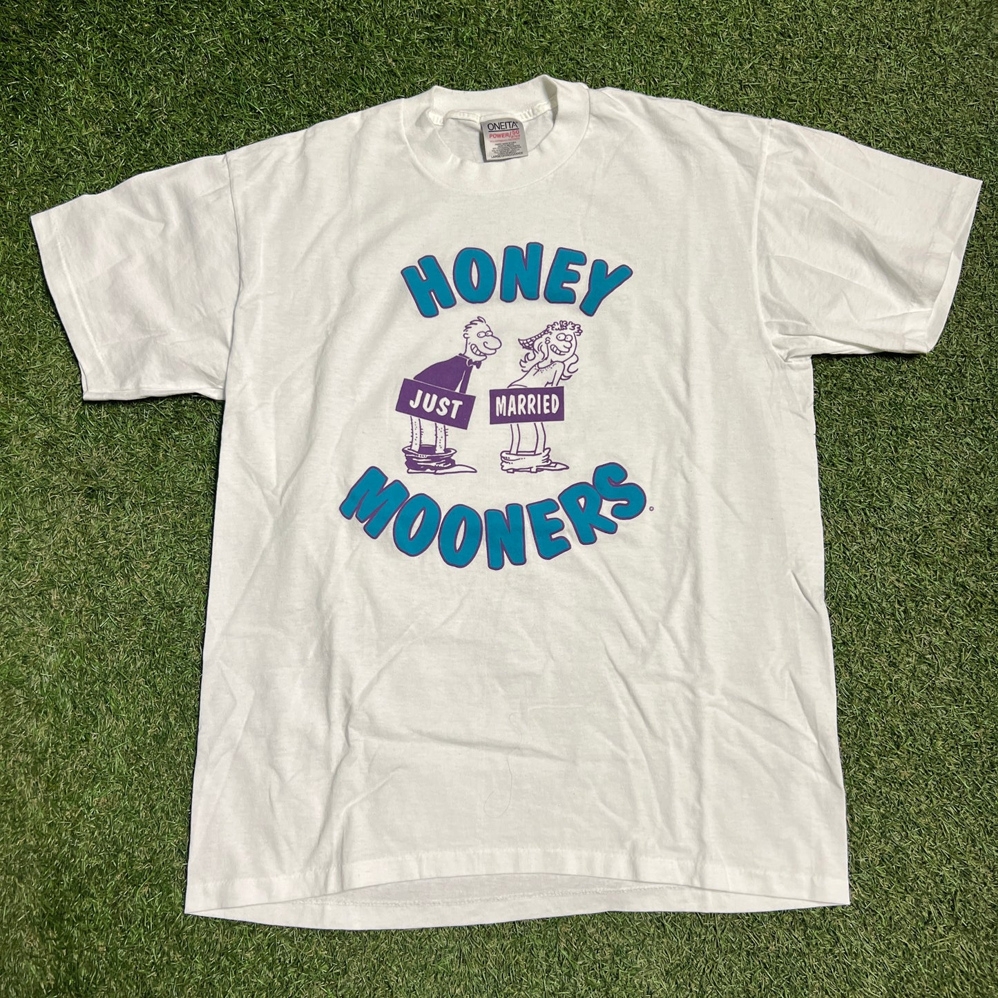 1990s Honey Mooners Just Married White Tee Size Large USED v10625