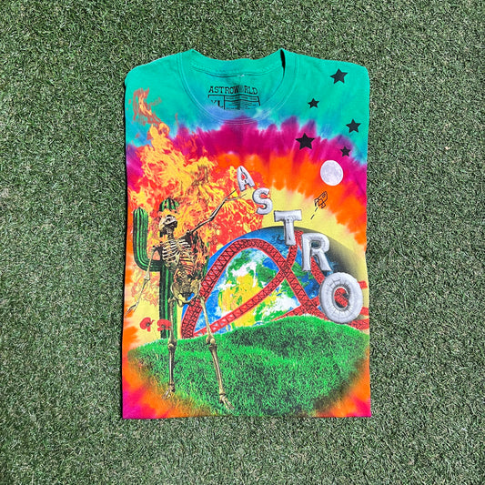 Travis Scott Astroworld Smiley Tie Dye Tee Size XL USED x13312