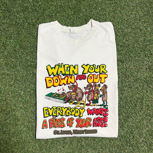 1990s When Your Down and Out Rat White Tee Size XL USED v9935