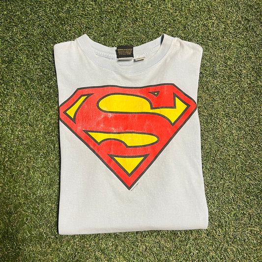 Superman 2000 Logo Light Blue Tee Size XL USED v6390