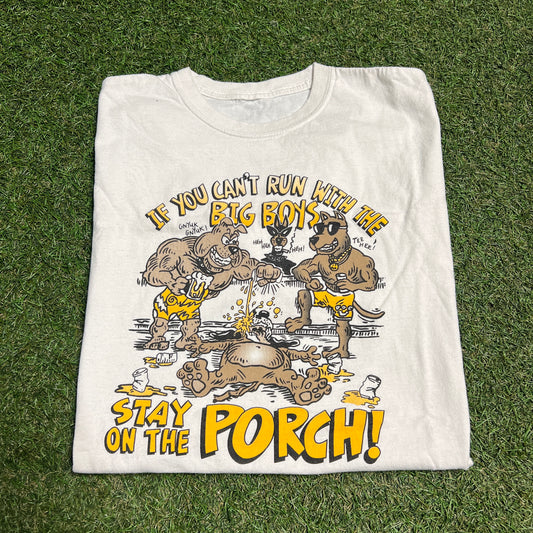 If You Cant Run With The Big Boys Dog White Tee Size Large USED v10373
