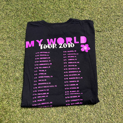 Justin Bieber 2010 tour Rap Style Black Tee Size Large USED v3548
