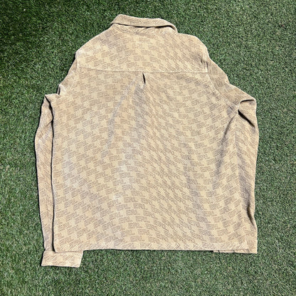 ERL Repeat Logo Corduroy Button Up Tan Shirt Size Large USED x13368