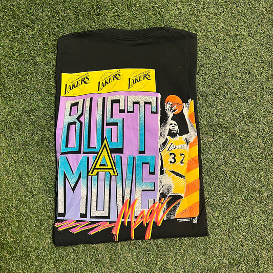 1990s Bust A Move Magic Johnson Tag Rap Style Black Tee Size XL USED v10944