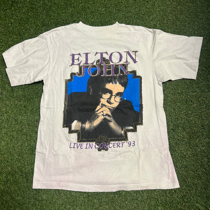 1993 Elton John Live in Concert White Tee Size Large USED v14953