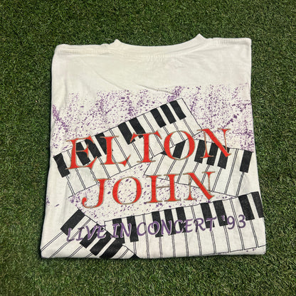 1993 Elton John Live in Concert White Tee Size Large USED v14953