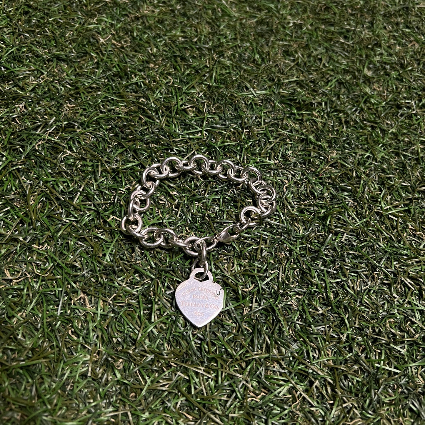 Tiffany Sterling Silver Heart Chain Seven Inch Bracelet USED x12470