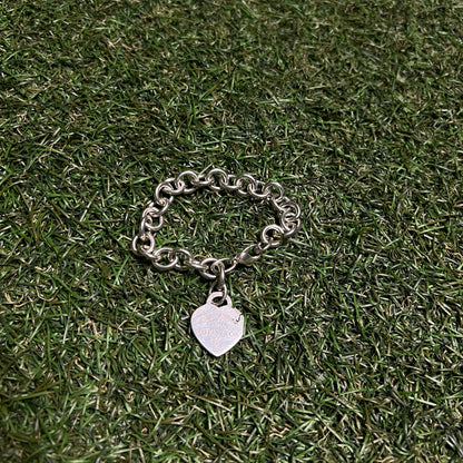 Tiffany Sterling Silver Heart Chain Seven Inch Bracelet USED x12470