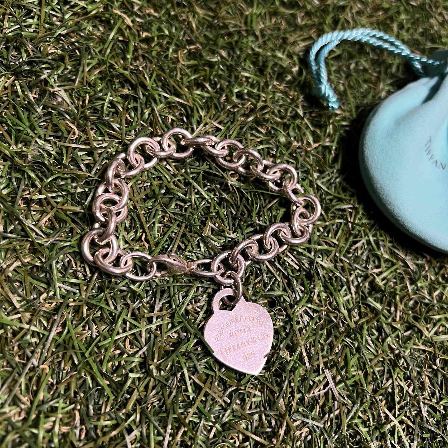 Tiffany Sterling Silver Heart Chain Seven Inch Bracelet USED x12470