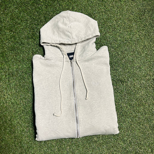 Kith Small Text Logo Grey Zip Up Hoodie Size Medium USED X11647