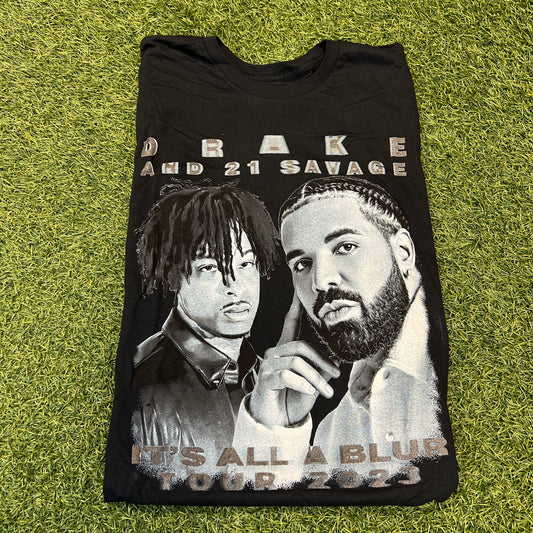 Drake & 21 Savage Bootleg It's All A Blur Tour 2023 Black Tee Size Small NEW x8146
