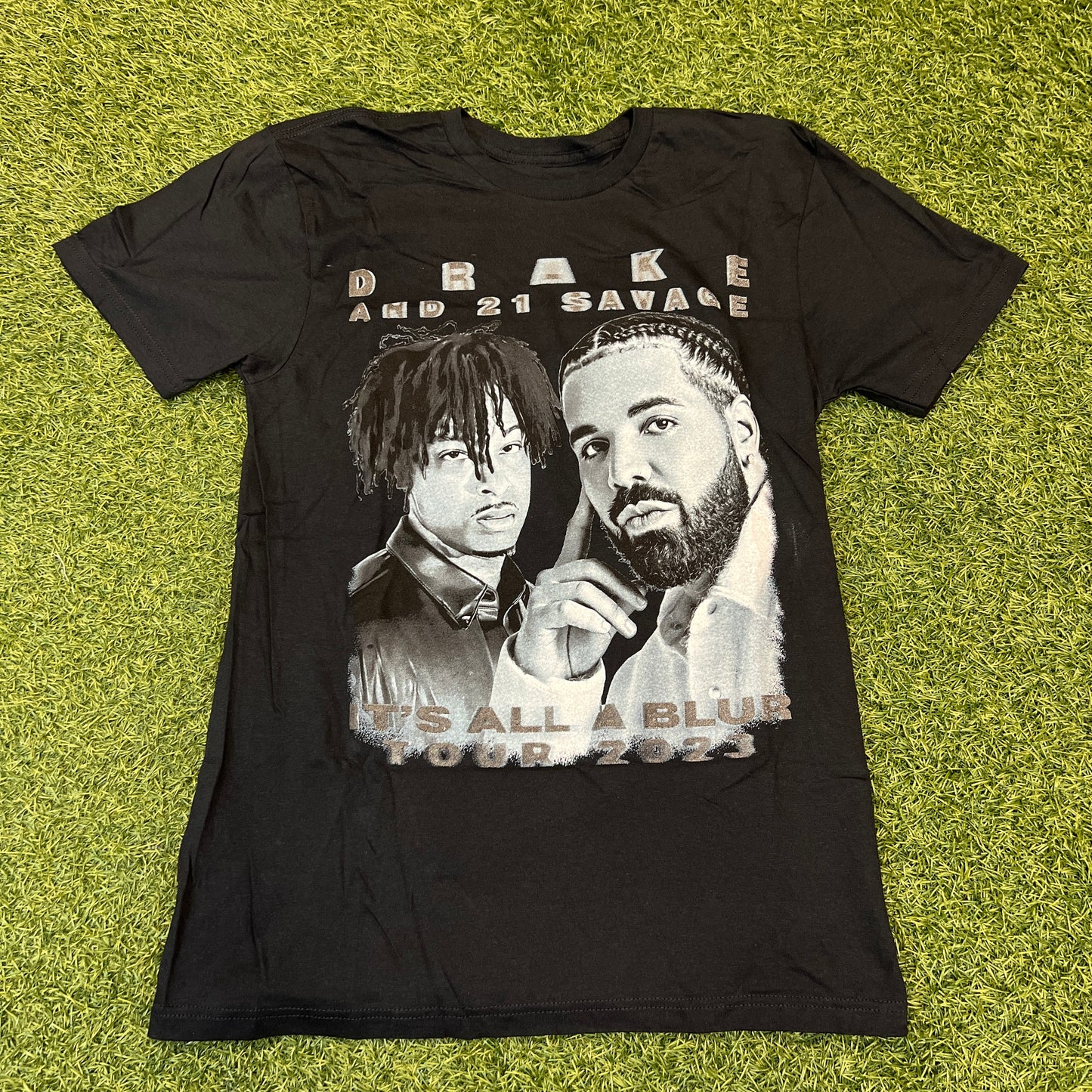 Drake & 21 Savage Bootleg It's All A Blur Tour 2023 Navy Tee Size Small NEW x8145