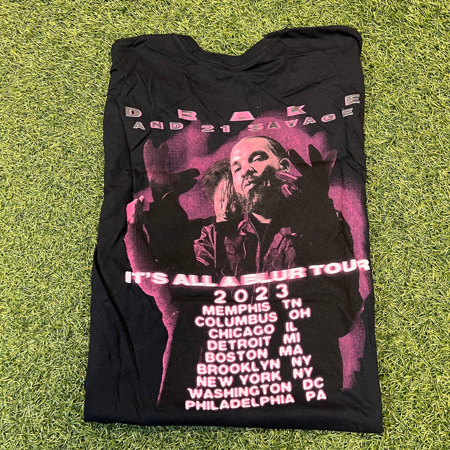 Drake & 21 Savage Bootleg It's All A Blur Tour 2023 Navy Tee Size Small NEW x8145