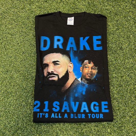 Drake & 21 Savage Bootleg It's All A Blur Tour 2023 Black Tee Size Large NEW x8129