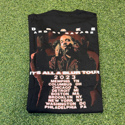 Drake & 21 Savage Bootleg It's All A Blur Tour 2023 Black Tee Size Large NEW x8129