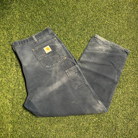 Y2K Carharrt Double Knee Washed Blue Pants Size 44x32 USED v15940