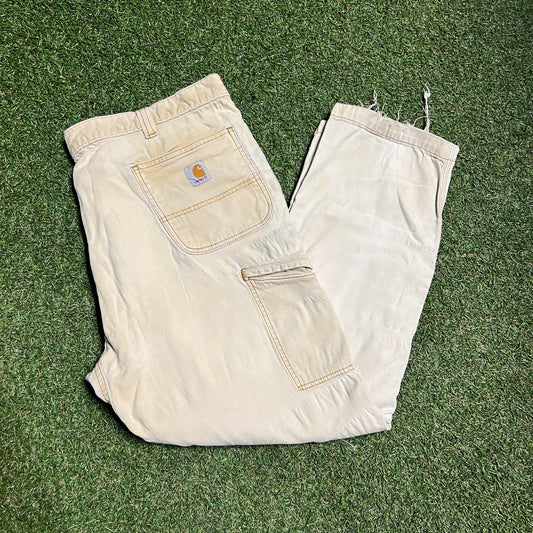 Y2K Carharrt Double Knee Tan Pants Size 42x30 USED v15942