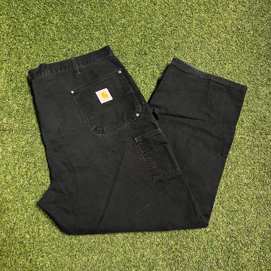 Y2K Carharrt Double Knee Black Pants Size 44x30 USED v15943