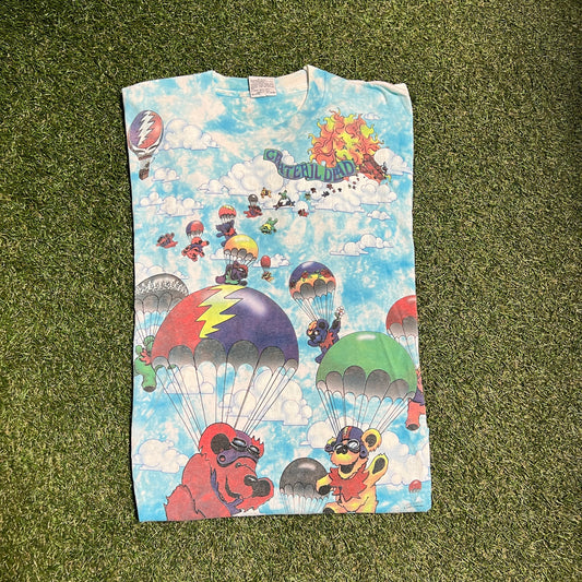 1993 Grateful Dead Parachuting Bears Full Print Tee Size XL USED v10147