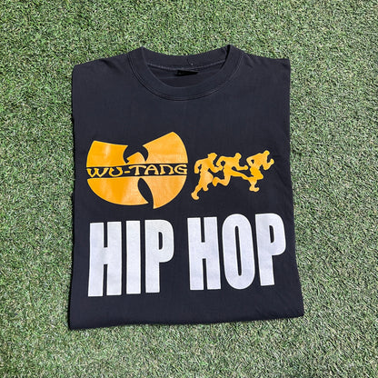 1990s Wu Tang Hip Hop Black Tee Size Large USED v4739