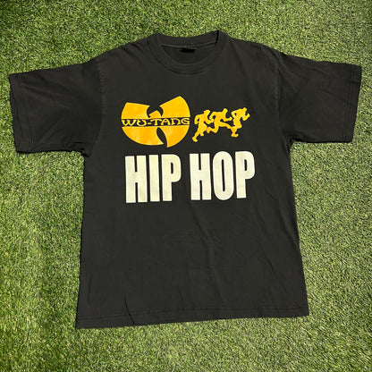 1990s Wu Tang Hip Hop Black Tee Size Large USED v4739