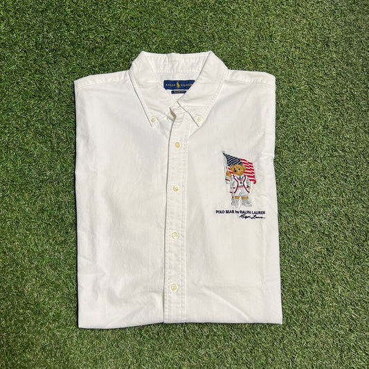 Ralph Lauren Polo Bear White Button Up Size XL USED v14120