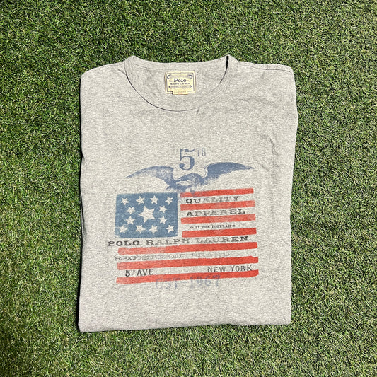 Polo RL 5th Flag Grey Tee Size XL USED v14122