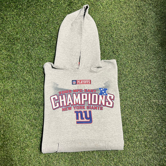 2005 NFC East Champs New York Giants Grey Hoodie Size XL USED v14111