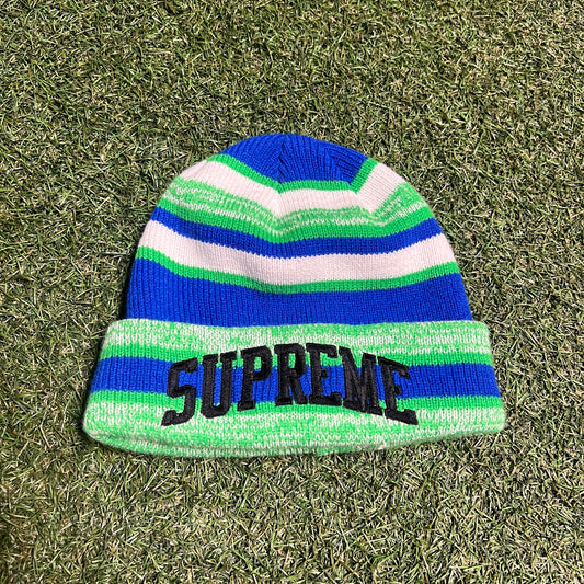 Supreme Green Blue Stripe Beanie OS NEW x12512