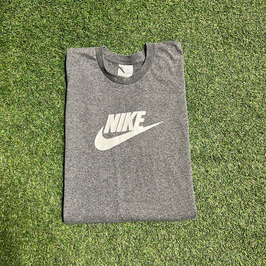 Y2K Nike White Emblem Grey Tee Size Large Used v12200