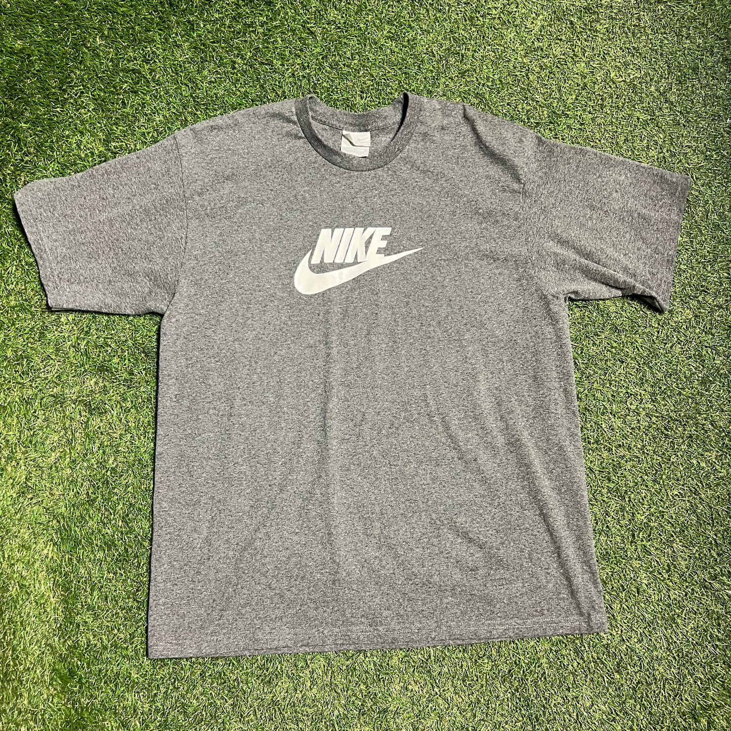 Y2K Nike White Emblem Grey Tee Size Large Used v12200