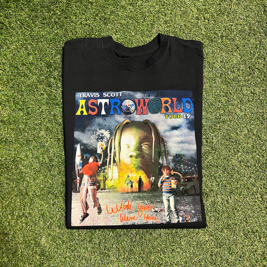 Travis Scott Astro World Bootleg Black Tee Size XL USED v2875