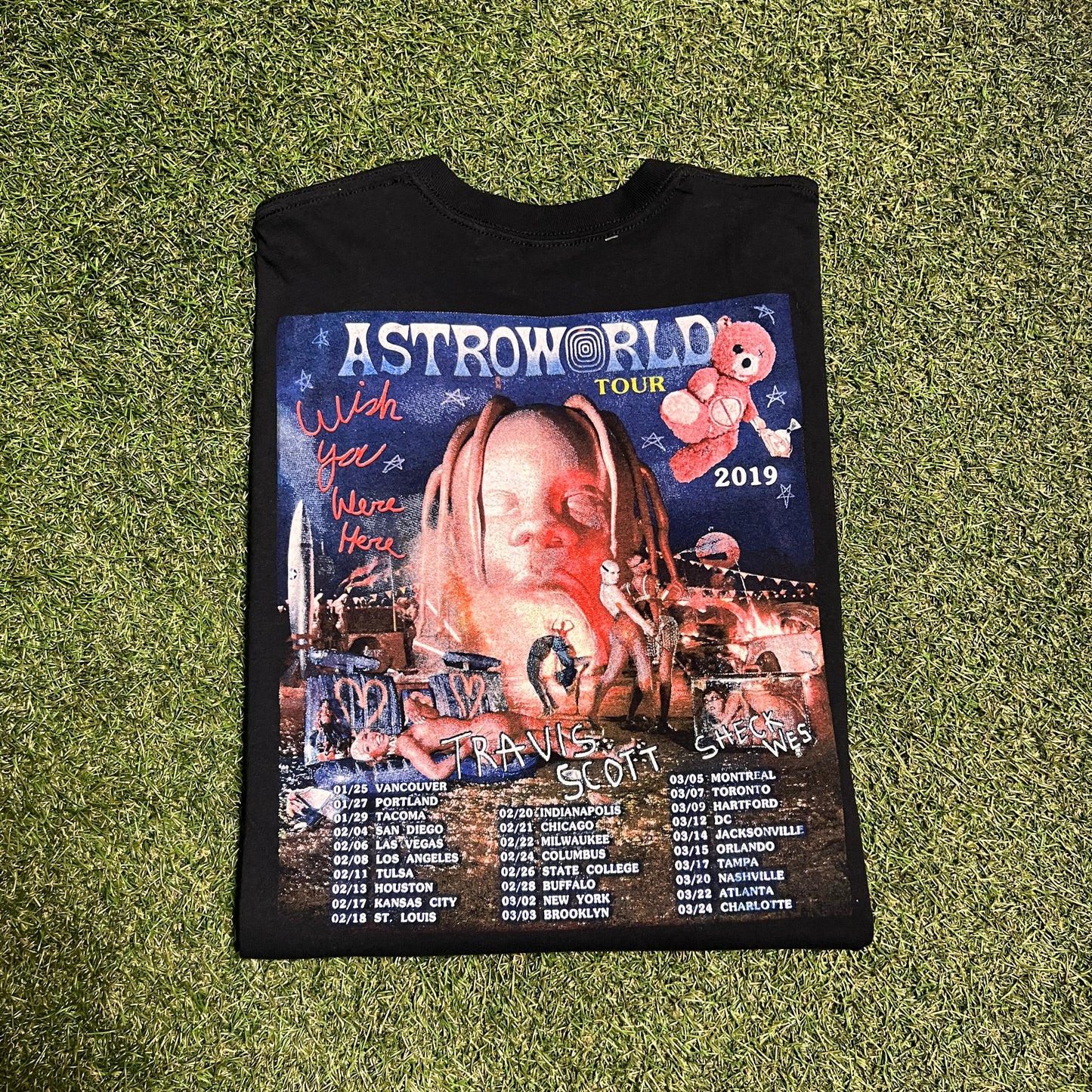 Travis Scott Astro World Bootleg Black Tee Size XL USED v2875