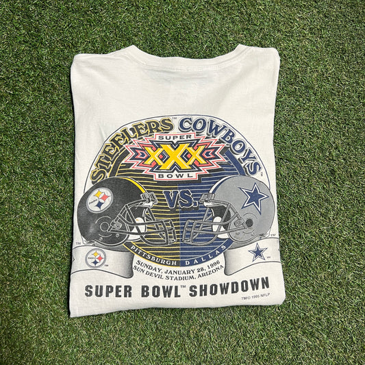 Super Bowl 1996 Steelers vs Cowboys White Long Sleeve Size XL USED v12855