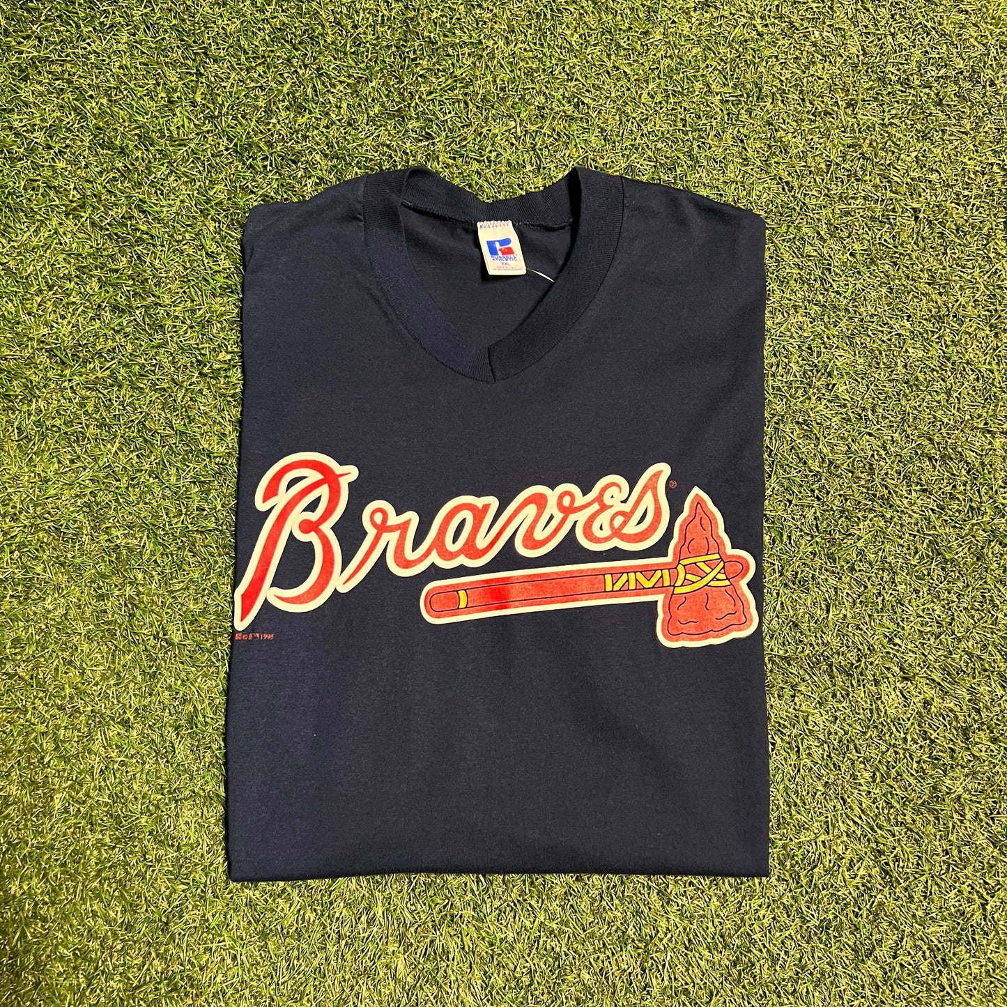 Russell Athletic Braves Logo Navy Tee Size 2XL USED v13251