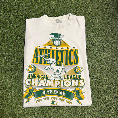 1990 Oakland Athletics Champions White Tee Size XL USED v15059