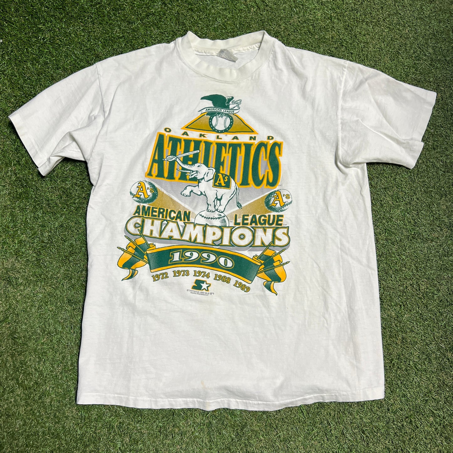 1990 Oakland Athletics Champions White Tee Size XL USED v15059