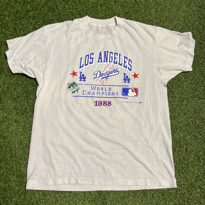 1988 Los Angeles Dodgers World Champions White Tee Size Medium USED v15068