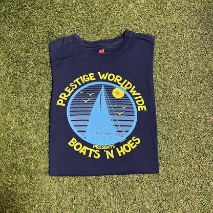 Prestige worldwide boats and hoes Navy Blue Tee Size XL USED v2766