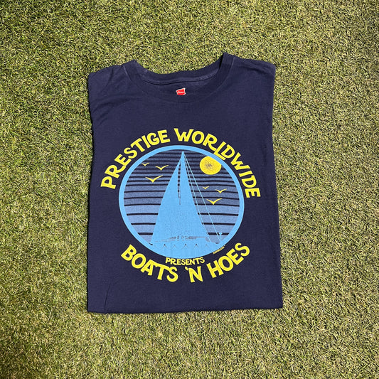 Prestige worldwide boats and hoes Navy Blue Tee Size XL USED v2766
