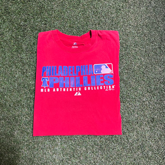 Philadelpia Phillies Majestic Red Tee Size XL USED V12589