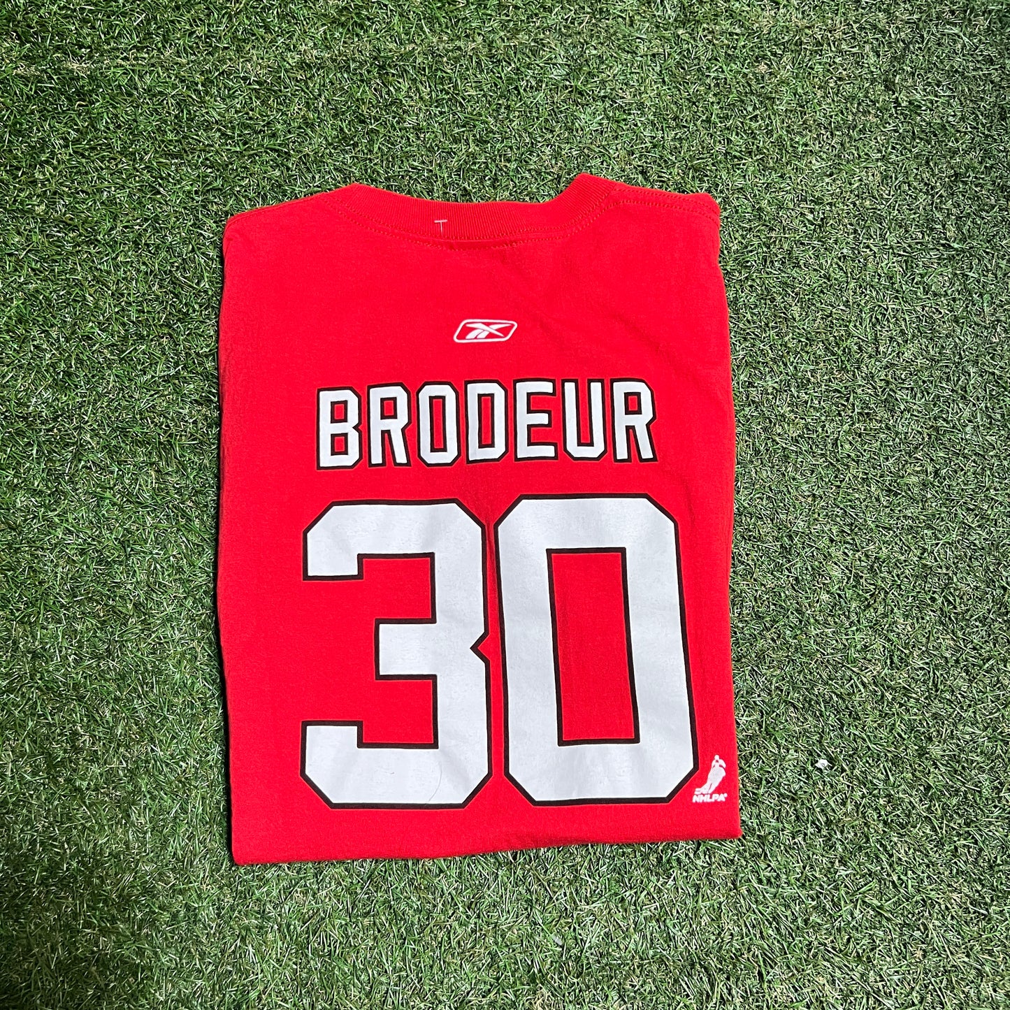 NJ devils brodeur reebok tee red Kids size Large USED v12780