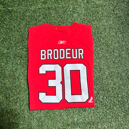 NJ devils brodeur reebok tee red Kids size Large USED v12780