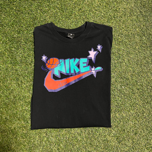 Nike Basketball Purple Stars Orange Check Black Tee Size Large USED x10372